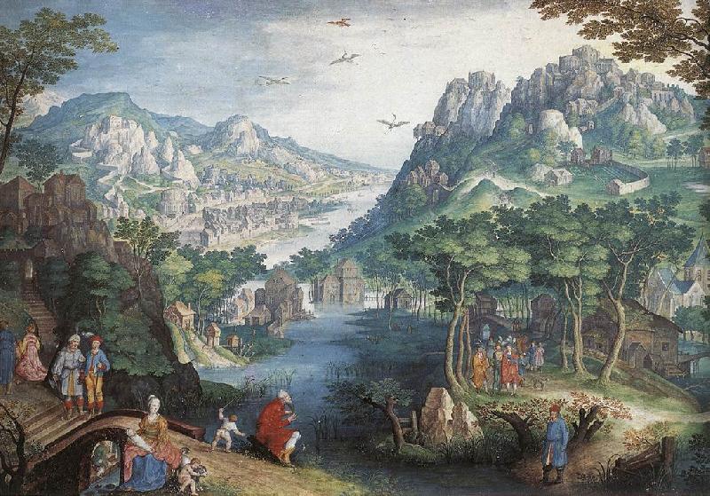 CONINXLOO, Gillis van Mountain Landscape with River Valley and the Prophet Hosea dsg